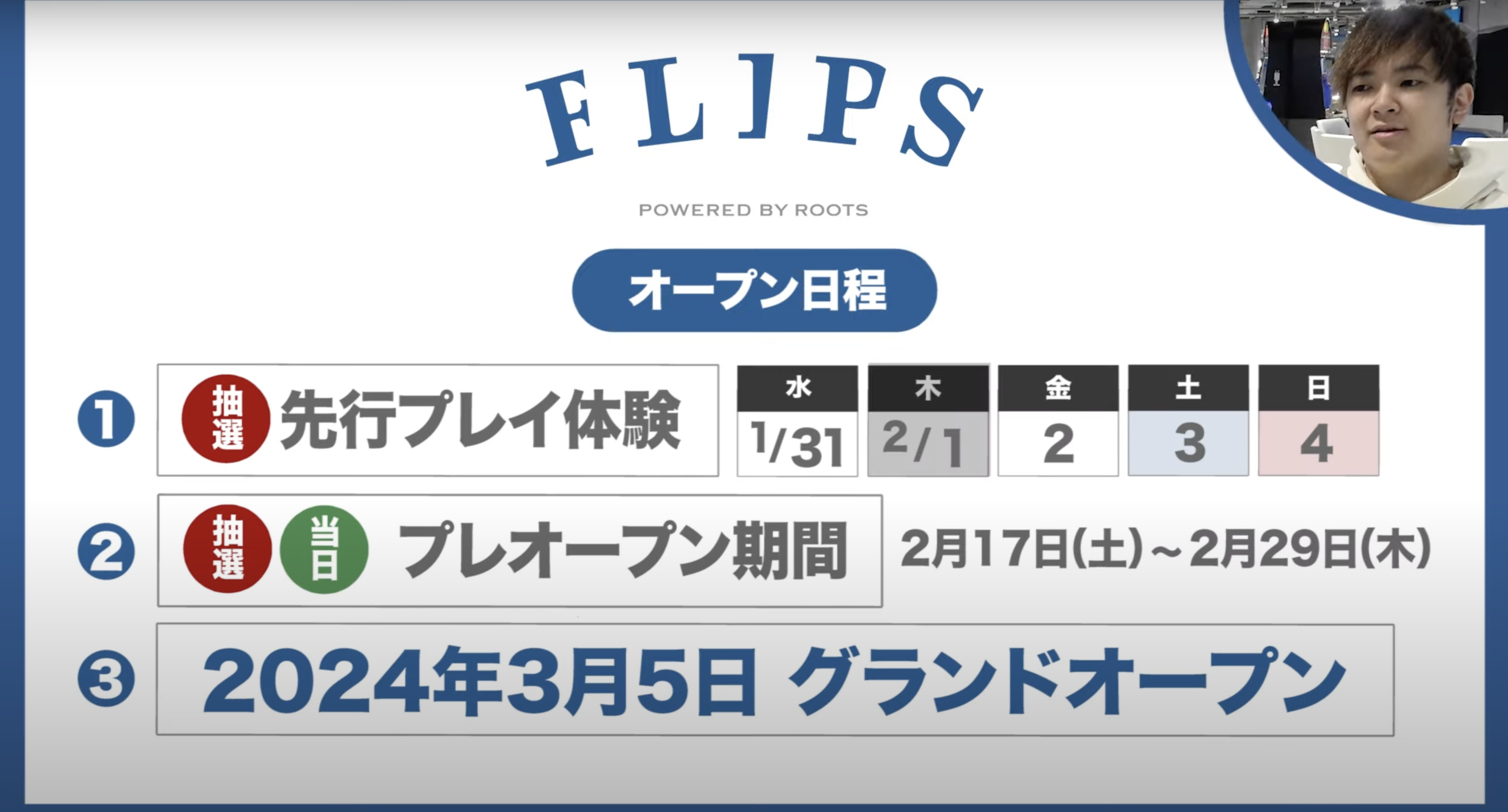 FLIPSのオープン日が公開